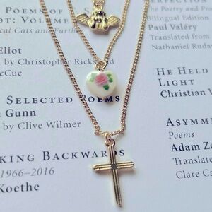 Urban Outfitters Cross Your Heart Necklace Gold Angel Heart  gold Cross UO jewel